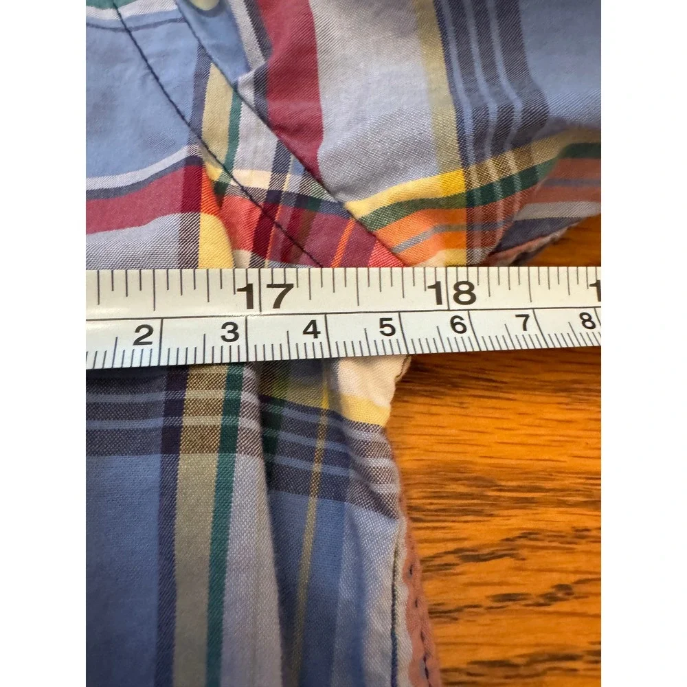 Ralph Lauren Button Down Shirt Kids L 14-16 Blue Plaid Natural Stretch Preppy
